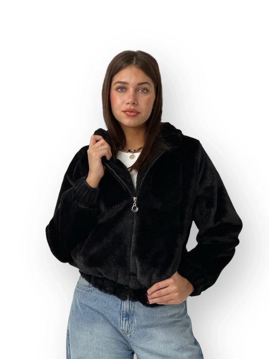 Fluffy Fur Jacket - Black - lumiabrand_