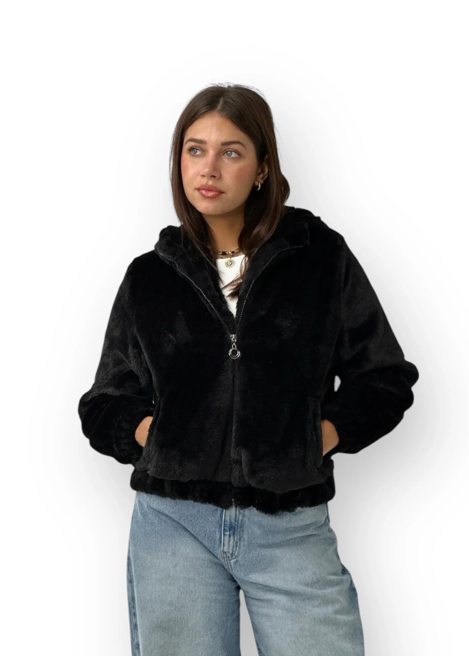 Fluffy Fur Jacket - Black - lumiabrand_